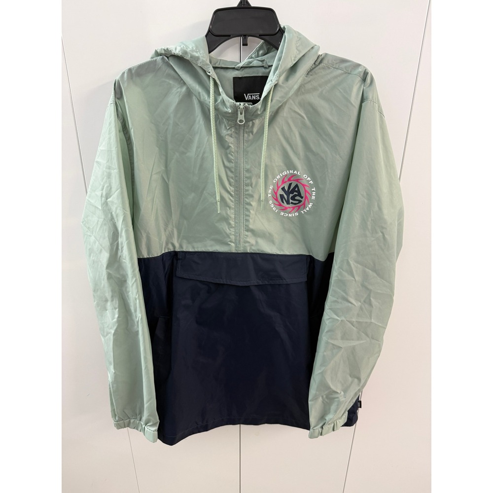 Vans Off The Wall‎ Mens Large Colorblock Windbreaker Anorak Jacket Green Navy